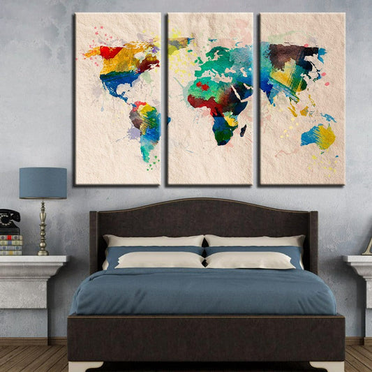 Colorful Abstract World Map Canvas Art Set - 3 Pieces