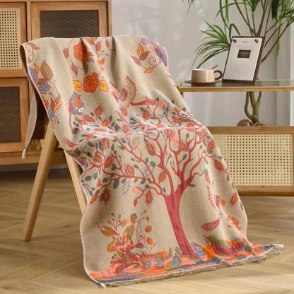Chic Cotton Towel with Stylish Tree Design and Tassels