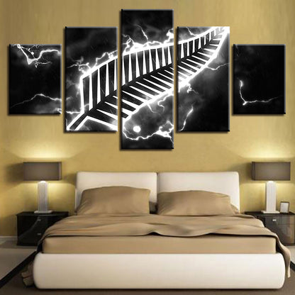 Feather Canvas Wall Art Set - 5 Pieces in Black Thunder Design