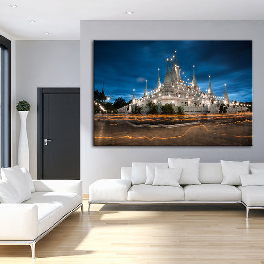 Canvas Wall Art - Serene Temple Scene for Night Décor