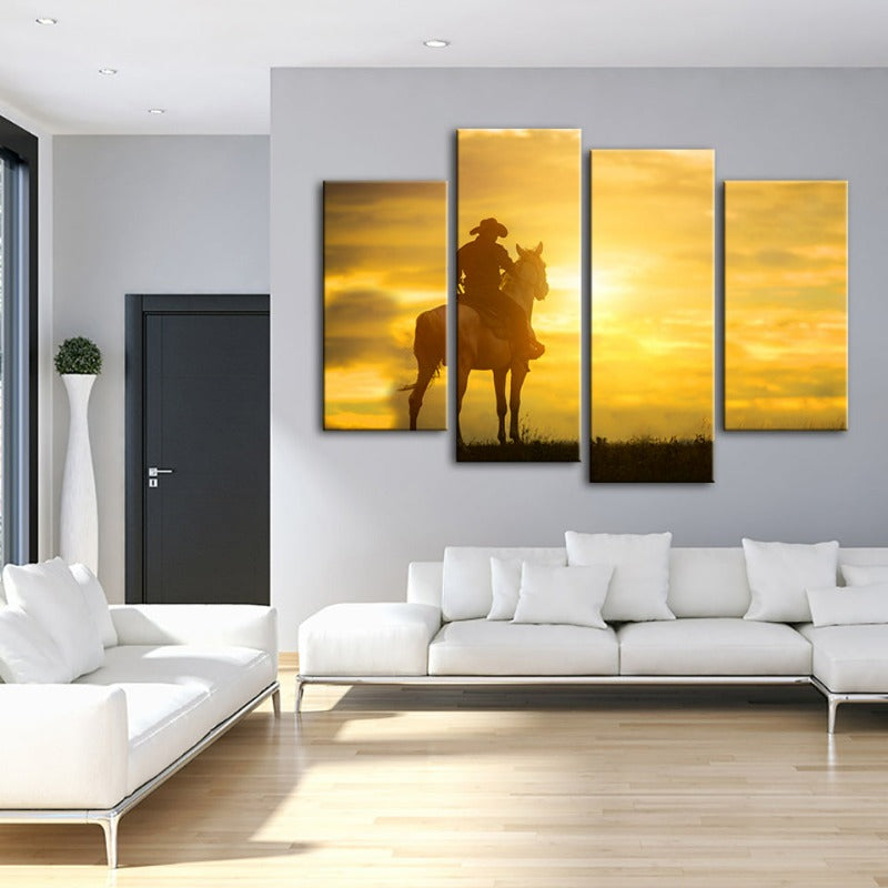 Rustic Sunset Cowboy Canvas Art Set - 4 Panels