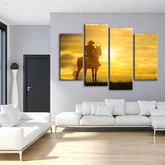 Rustic Sunset Cowboy Canvas Art Set - 4 Panels