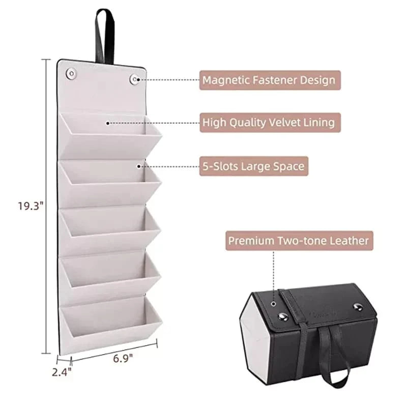 Compact 5-Slot Eyewear Organizer - Stylish Leather Case
