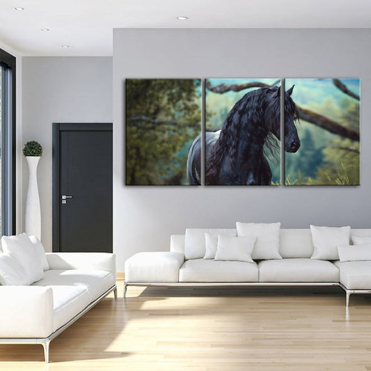 Forest Canvas Art Set of 3 Featuring Black Horse