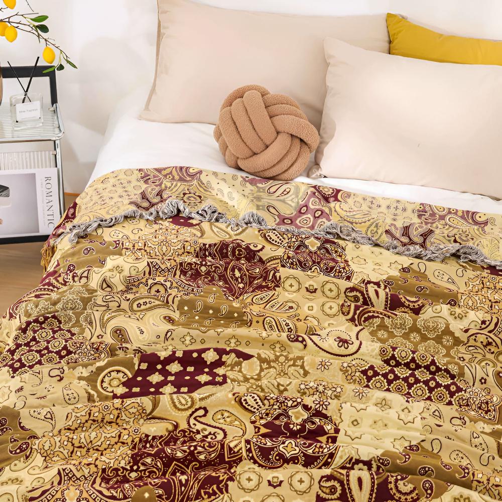 Elegant Paisley Cotton Blanket for Cozy Living Spaces