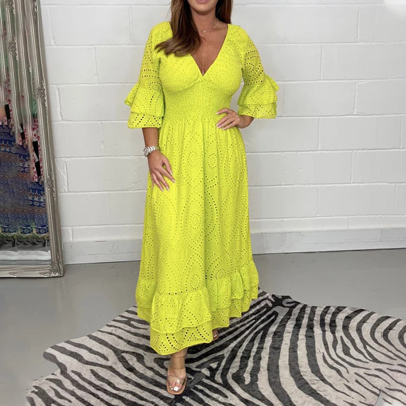 Chic Midi Dress with Ruffle Sleeves for Effortless Elegance
