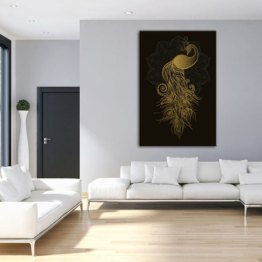 Elegant Golden Mandala Peacock - Canvas Art for Your Space