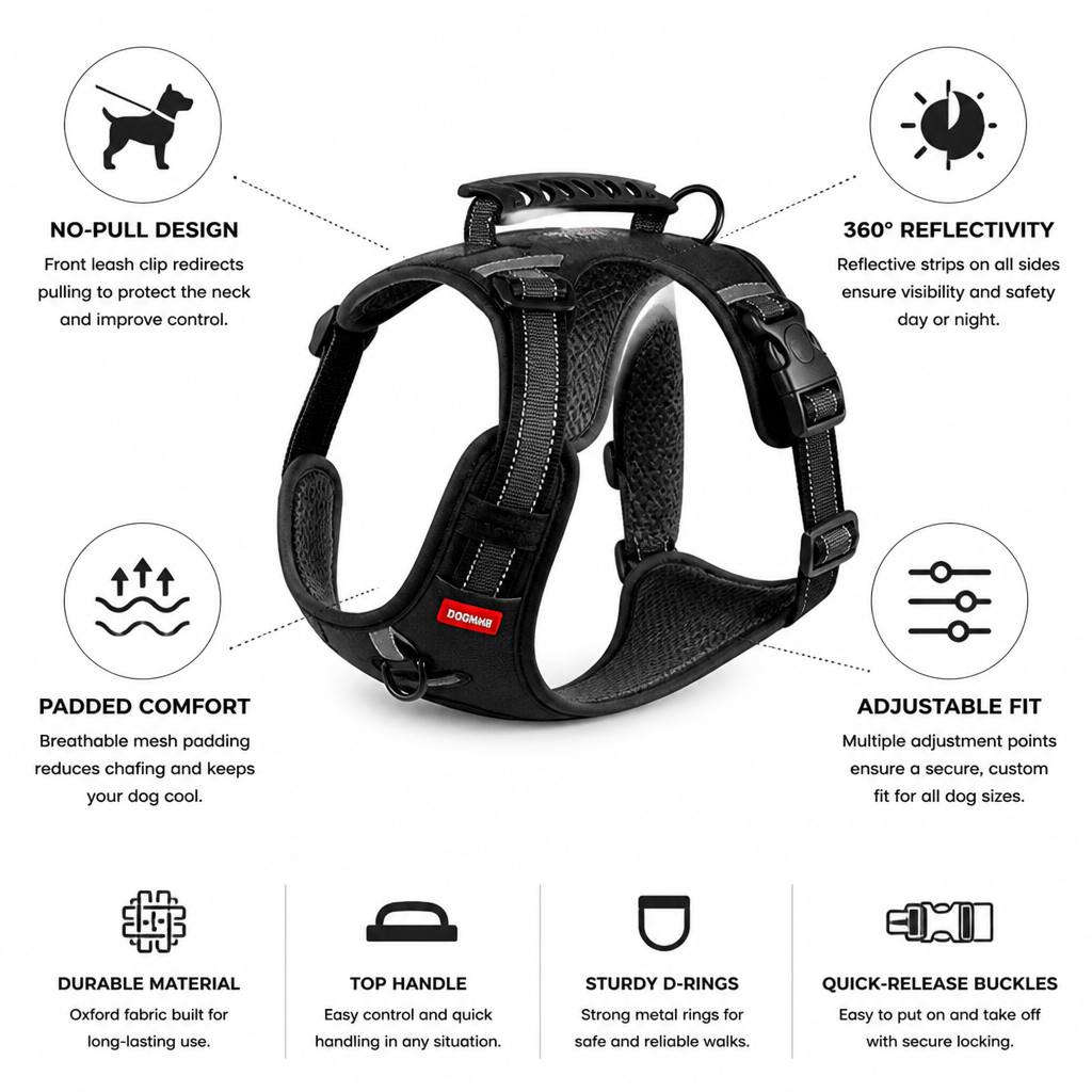 Reflective Comfort Harness for Dogs - No-Pull Design