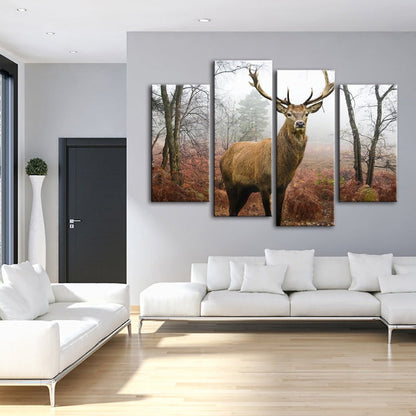 Serene Deer in Mist - 4-Piece Canvas Art Set