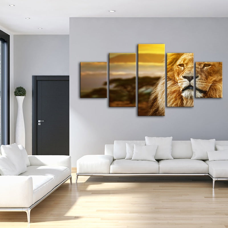 Majestic Lion 5-Piece Canvas Art Set for Home Decor