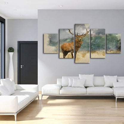 Tranquil Deer in Watercolor - 5 Piece Canvas Art Set