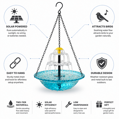 Eco-Friendly Solar-Powered Dual-Level Bird Fountain
