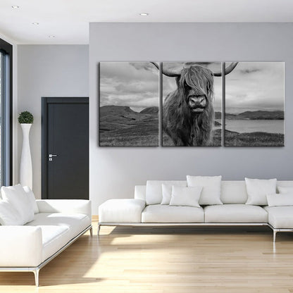 Set of 3 Canvas Wall Art Paintings – Black and White Cow Design