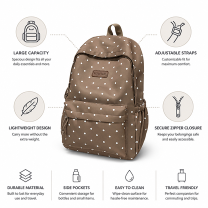 Spacious Everyday Backpack with Stylish Dots