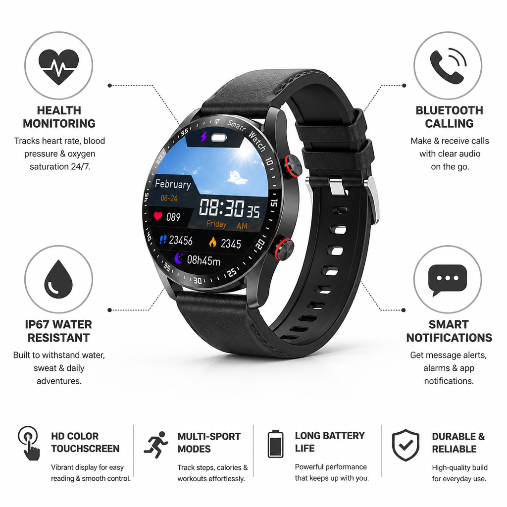 Smart Health & Communication Watch with Bluetooth Connectivity