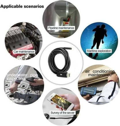 Versatile Inspection Camera for Smartphone & PC | 7mm Probe, Waterproof IP67 | 6 Adjustable LEDs | 720p HD | Cable Lengths 1m - 10m