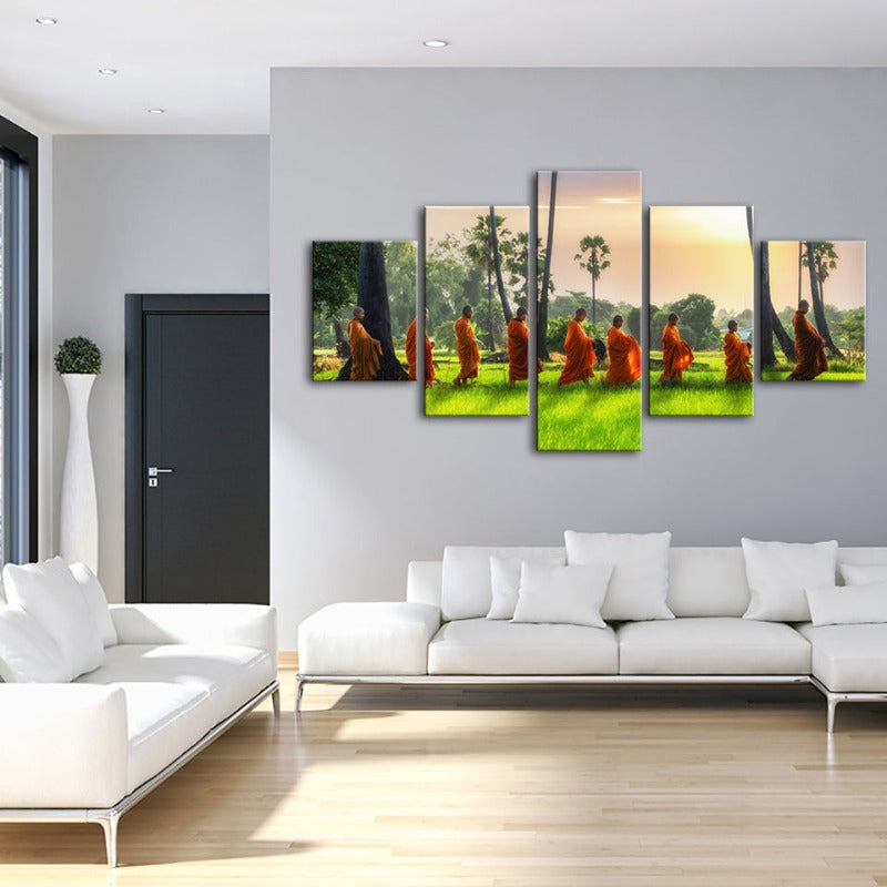 Serene Monks 5-Piece Canvas Art Set for Tranquil Spaces