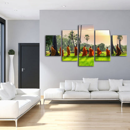 Serene Monks 5-Piece Canvas Art Set for Tranquil Spaces