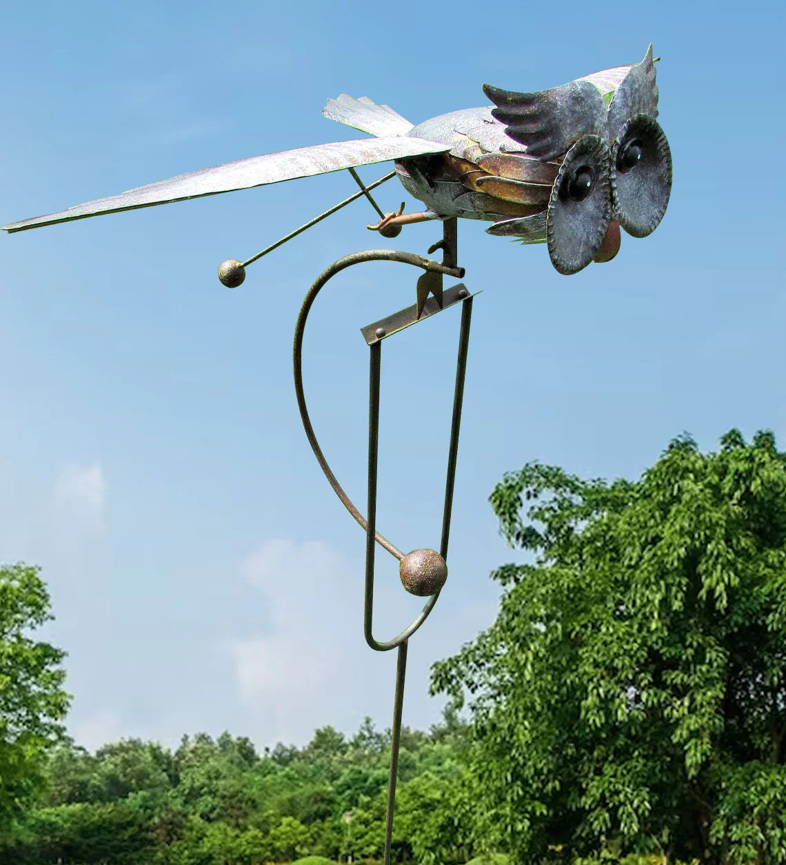 Metal Twirling Wind Spinner for Garden with Ground Stake – Weatherproof Decor