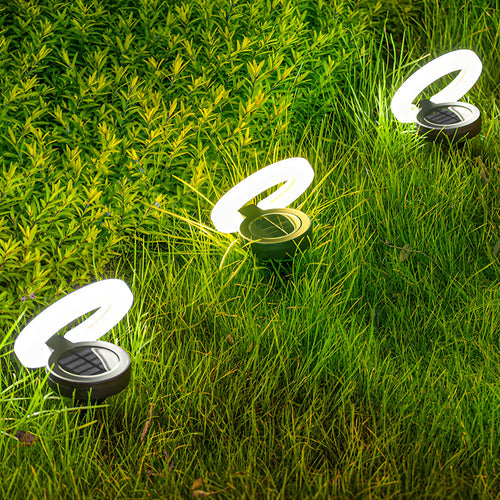 Set of 4 Round Solar-Powered Foldable Deck Lights - Contemporary Outdoor Disks