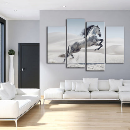 Vibrant 4-Panel White Horse Canvas Art for Your Home