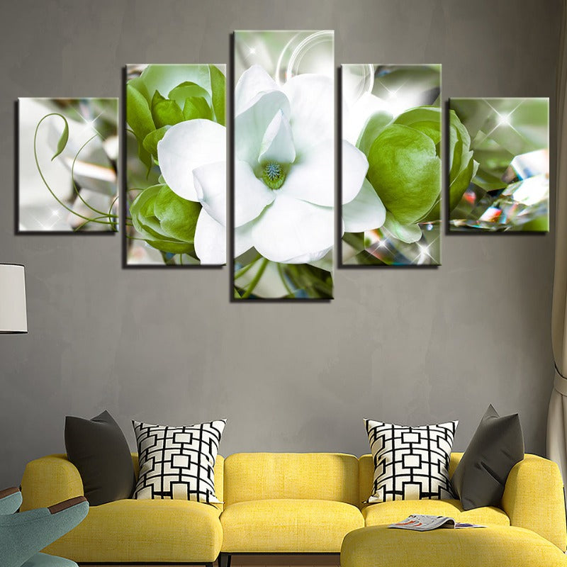Vibrant Floral Canvas Art - 5 Panel Wall Décor