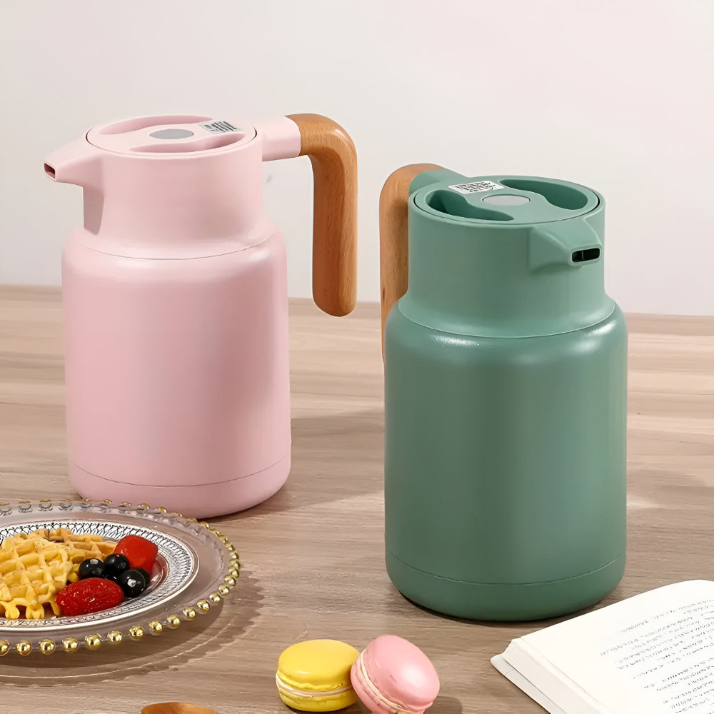 Sleek Insulated Carafe with Wood Grip for Effortless Serving