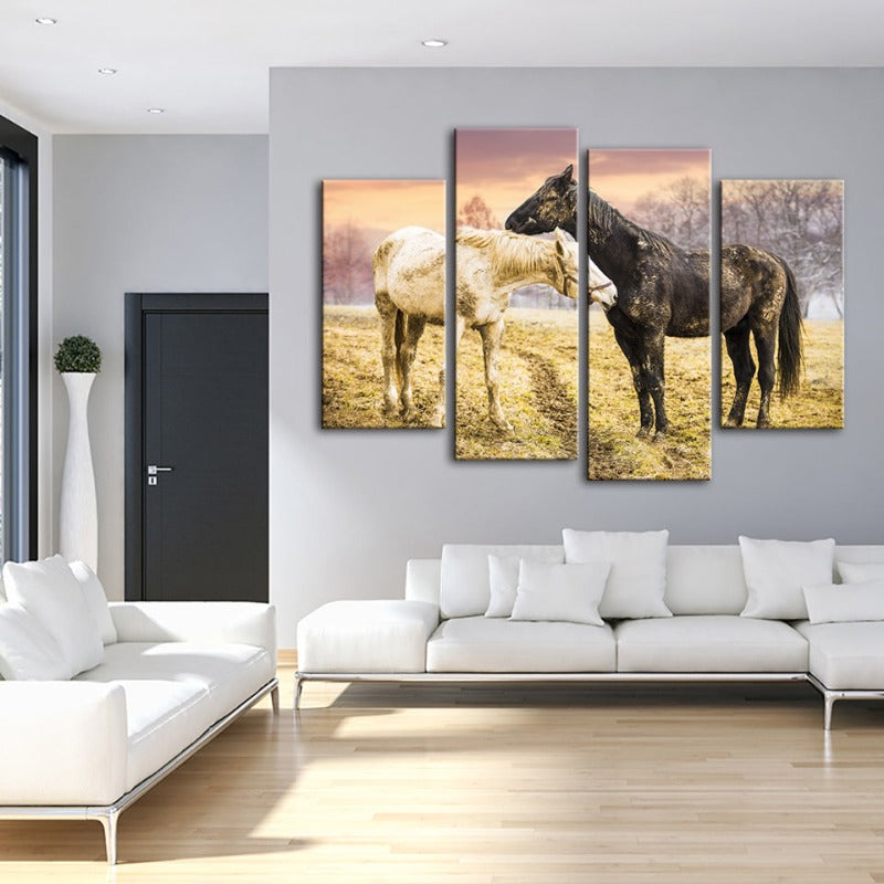 Stunning 4-Piece Black & White Horse Canvas Art Set