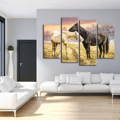 Stunning 4-Piece Black & White Horse Canvas Art Set