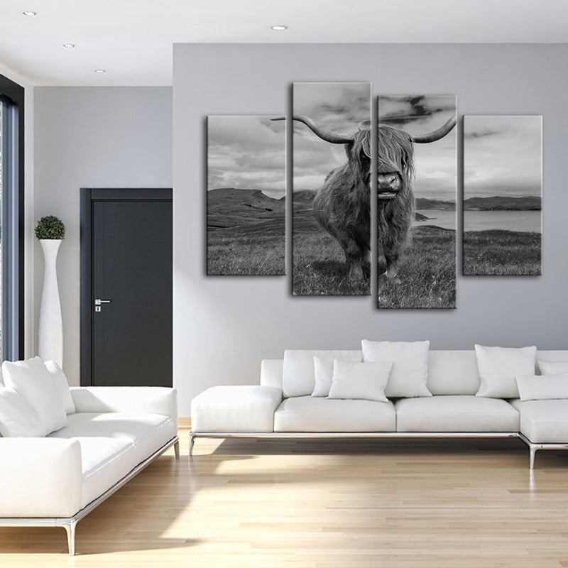 Stunning 4-Piece Black and White Cow Canvas Art Set