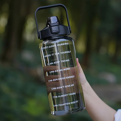 2L BPA-Free Water Bottle with Time Markers & Straw – 68oz Leakproof Hydration Tracker for Gym, Office, Travel