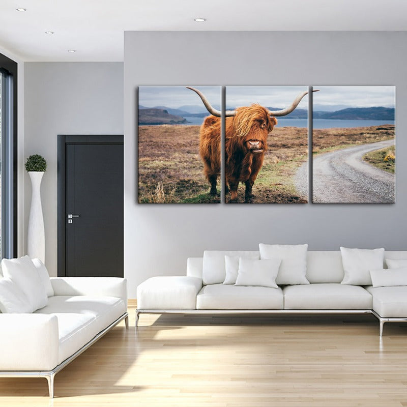 Set of 3 Canvas Wall Art Paintings Featuring Elegant Brown Cows