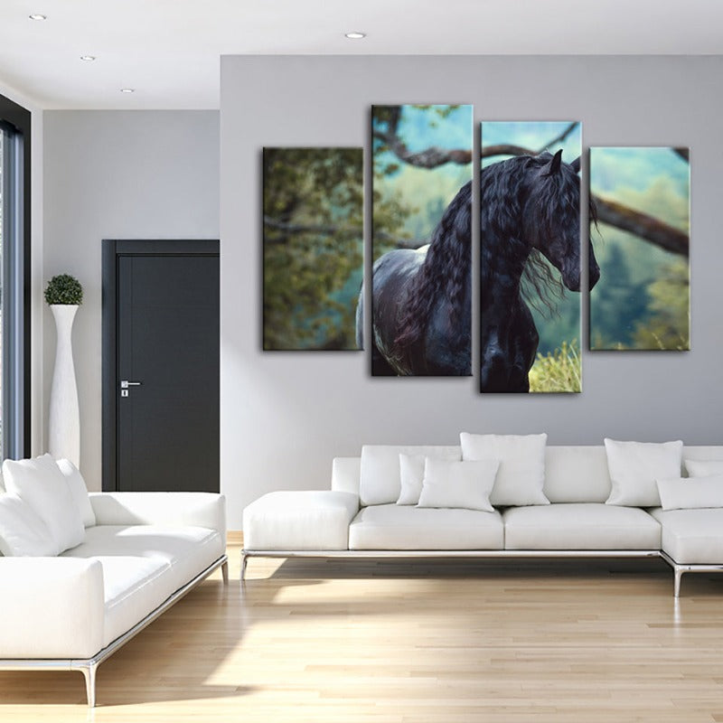 Majestic Equine Forest Scene - Four-Piece Canvas Art