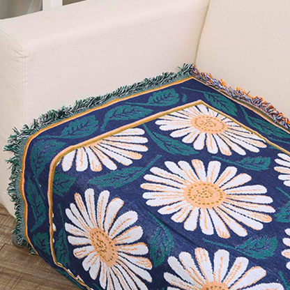Chic Cotton Knit Blanket with Decorative Tassels