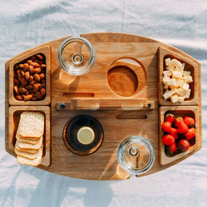 Compact Wooden Picnic Table for Wine and Snacks | Travel-Friendly