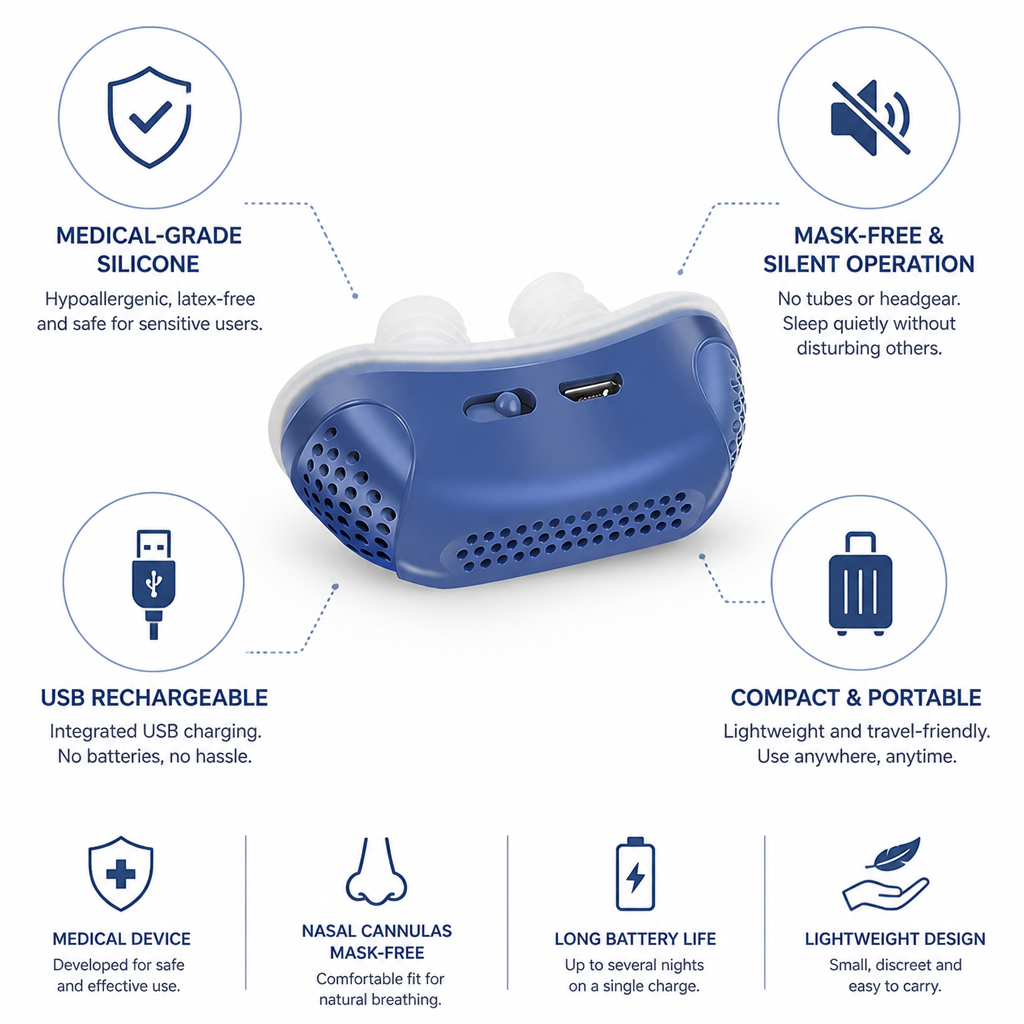 Rechargeable Silicone Nasal Cannula for Silent Sleep