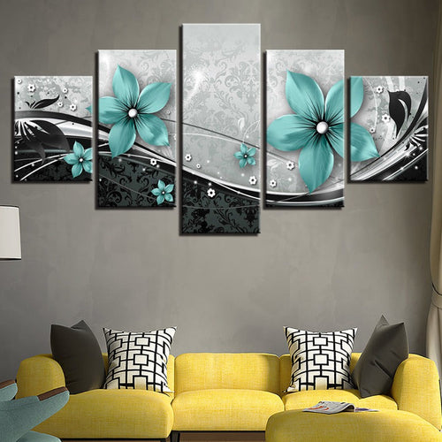 Vibrant Floral Canvas Art Set - 5 Panel Design