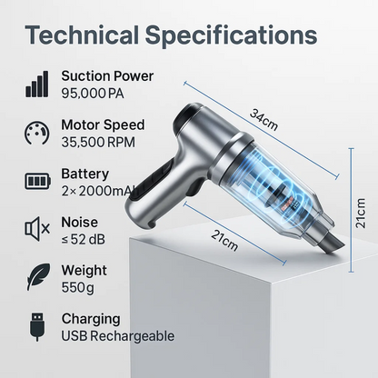 Compact Cordless Car Vacuum with Powerful Suction and Attachments