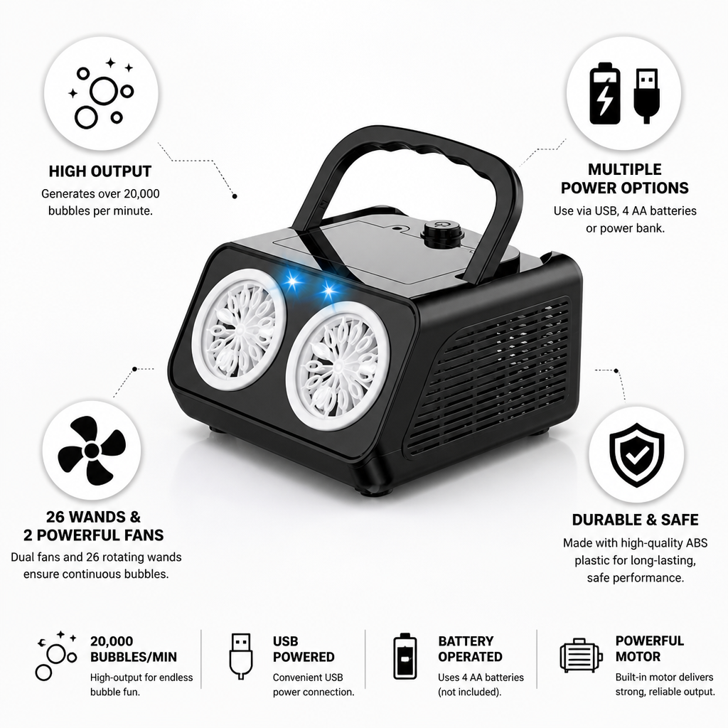 Ultimate Portable Bubble Blower with Battery and USB Power