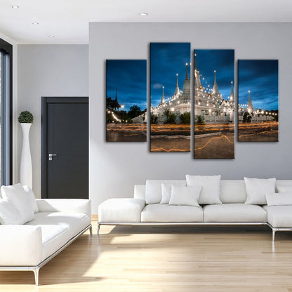 Majestic Temple Night Canvas Art Set – 4-Piece Collection
