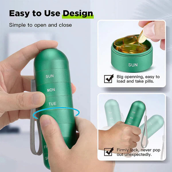 Waterproof Aluminum Pill Organizer with 7 Compartments – MediSafe Weekbox