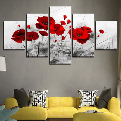 Vibrant Floral Canvas Art Set - 5 Piece Wall Décor