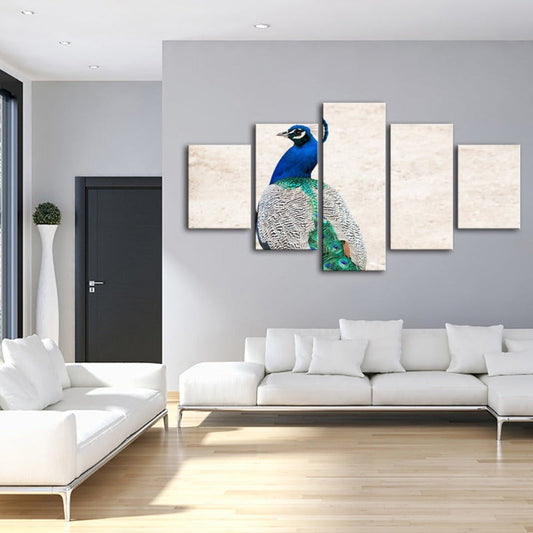 5-Piece Canvas Art Set: Regal Peacock Elegance
