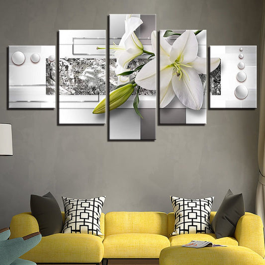Elegant Five-Panel Canvas Art of White Tulips