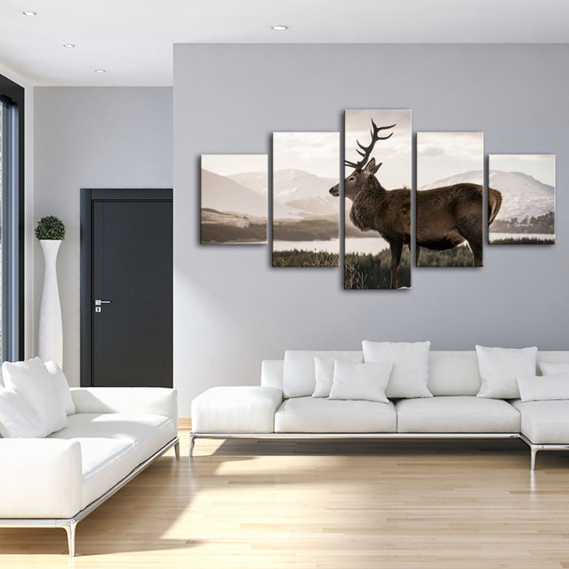 Serene Winter Deer Canvas Art Set – 5 Pieces