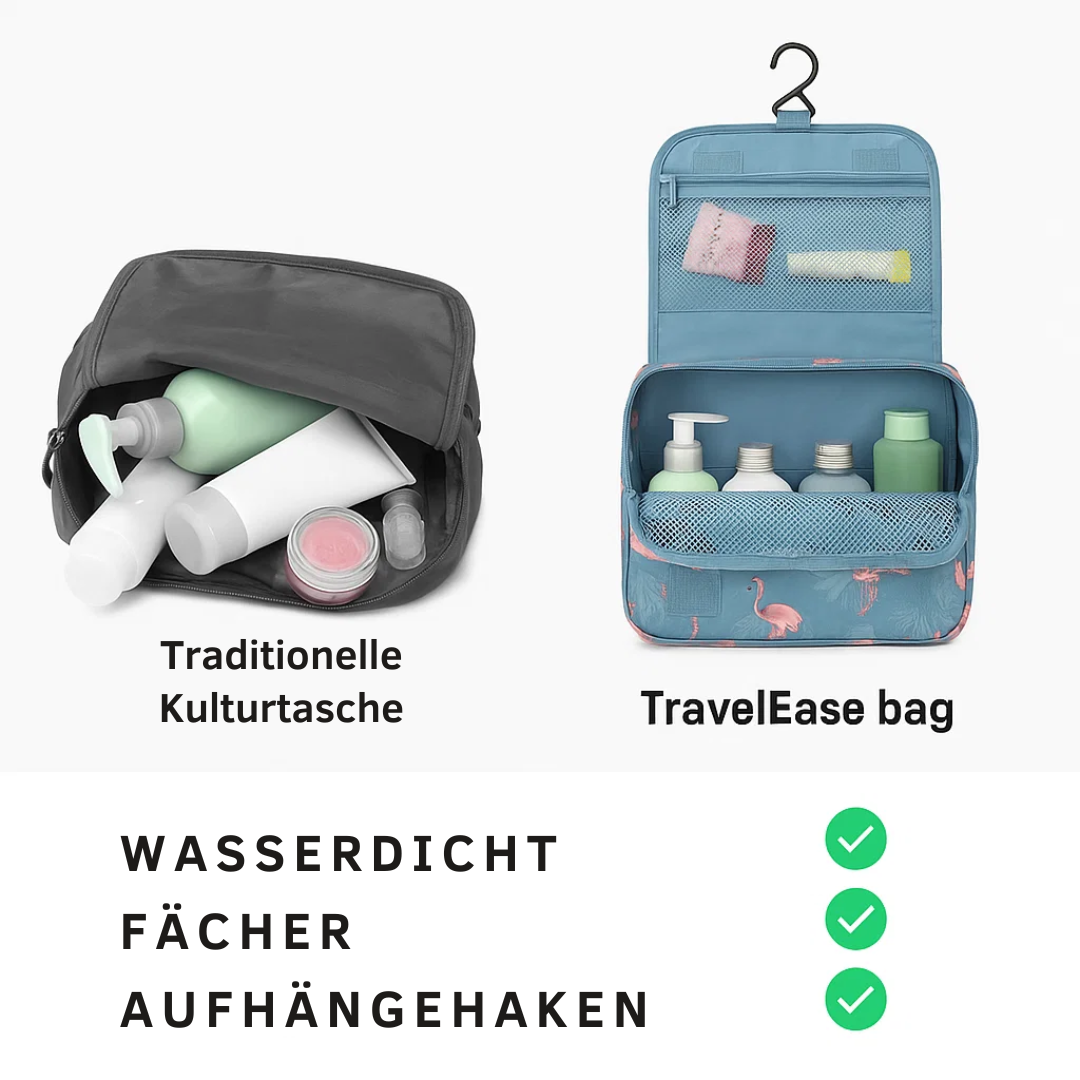 Water-Resistant Cosmetic Bag with Hook and Sections for Travel