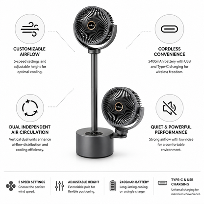Versatile Height-Adjustable Floor Fan with USB-C Charging