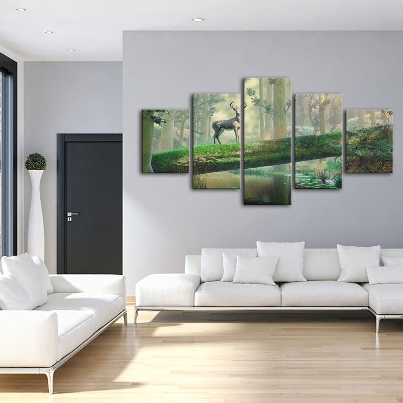 Serene Woodland Deer - 5-Piece Canvas Art Set