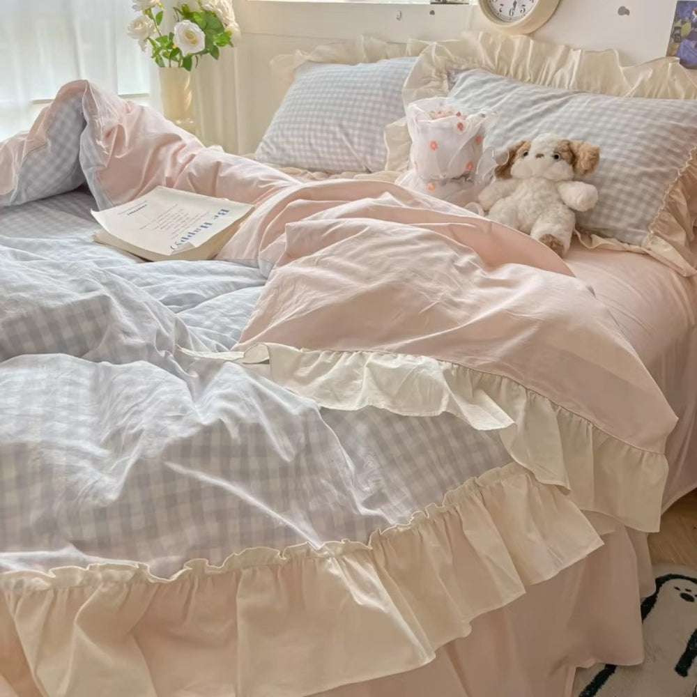 Charming Plaid Ruffled Bedding Ensemble for Cozy Nights