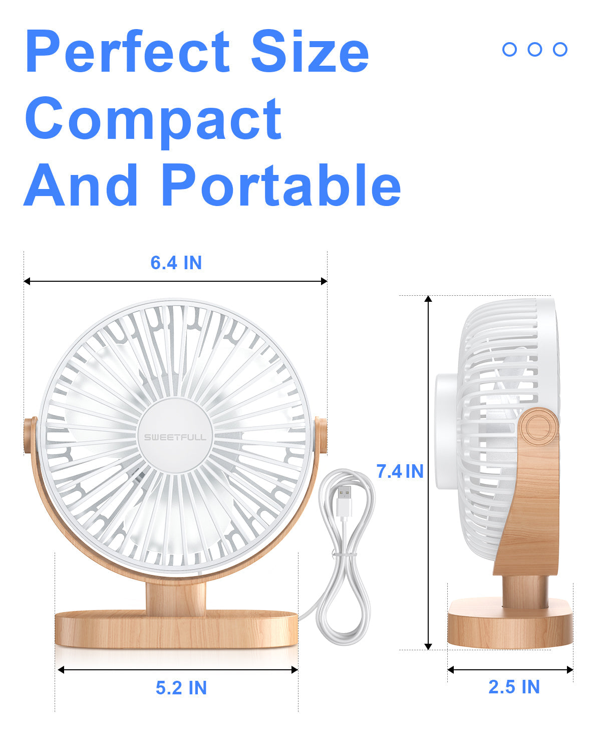 6.5 Inch Portable USB Desk Fan for Home, Office, Car, and Travel